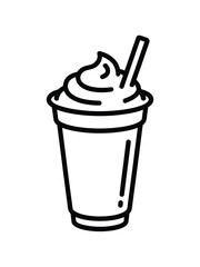 Simple line drawing of a whipped cream topped drink with a straw