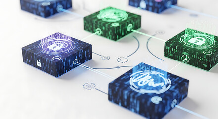 Interconnected Network Blocks Representing Cybersecurity and Data Encryption Through Secure Connections