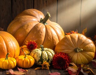 Autumn Harvest - A Vibrant Display of Pumpkins and Fall Flowers.