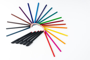 Colorful Pencils Arranged in Radial Fan Pattern for Creative Art and Design
