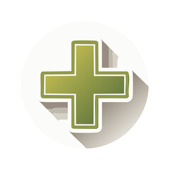Obraz premium Green medical cross symbol with shadow and white outline inside a circle