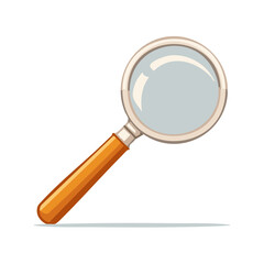 Magnifying Glass Tool with Wooden Handle and Metal Rim on White