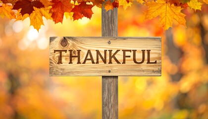 A rustic wooden sign expressing gratitude in autumn.