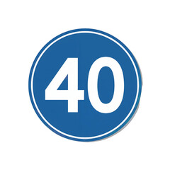 Fototapeta premium flat vector blue circular road sign with white number 40 indicating minimum speed 40 on white background