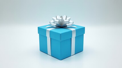Obraz premium Blue Gift Box with White Ribbon and Bow – Celebration, Surprise, and Minimalist Elegance Concept