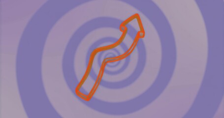 Displaying bold orange arrow curving upward in digital art, featuring purple spiral swirl pattern