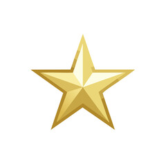 Obraz premium Shiny 3D golden star with beveled edges symbolizing award, quality, and success