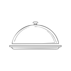Obraz premium Food cloche serving dome and tray line art illustration for restaurant service