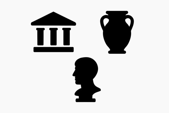 Silhouette icons of greek architecture and artifacts