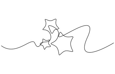 Continuous one line drawing of Three stars vector, Illustration isolated on transparent background. Editable stroke