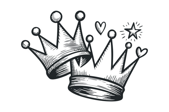 Two Hand Drawn Crowns with Hearts and Star