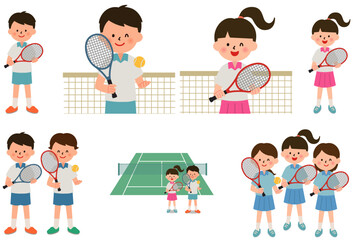 Children playing tennis on a court