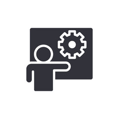 Person Presenting Cogwheel On Screen Icon Presentation