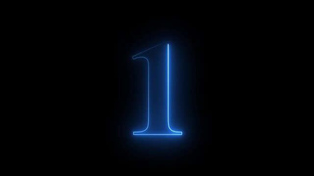Abstract glowing Neon 1 number educational mathematics text icon animation on black background. a dynamic motion and glowing neon number countdown icon animation. - Powered by Adobe