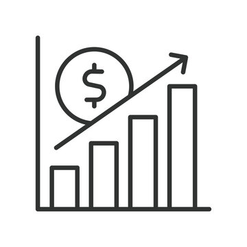 Revenue icon in line design. revenue, sales, turnover, growth, chart, forecast, target on white background vector. Revenue editable stroke icon