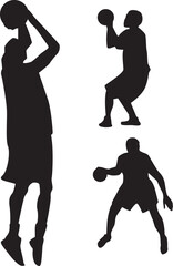 Basketball throw silhouette — player shooting ball vector illustration