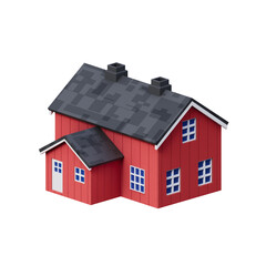 red house building 3d illustration