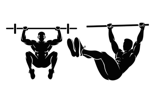 Fitness Progress Bodyweight Exercise Icons Showing Pull-Up and Hanging Leg Raise