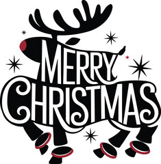 Merry Christmas Reindeer Typography Vector