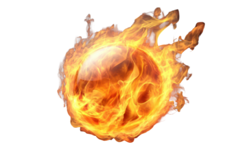 Intense fire sphere glowing brightly in a mysterious dark setting, showcasing swirling flames and radiant light during a captivating display