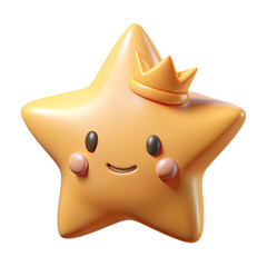 3D golden star with happy face and tiny crown, smooth pastel texture, minimal design, soft shadows