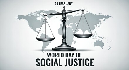 Symbolic scales of justice balance global equality and fairness on World Day of Social Justice celebrated February 20th worldwide