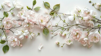 Soft Pastel Cherry Blossoms on White Background