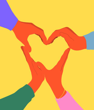 Four hands forming heart shape
