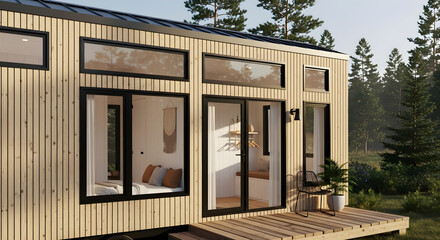 Modern Prefab Tiny Home Exterior | Sustainable Off-Grid Living Architecture for Eco-Friendly Housing and Minimalist Lifestyle