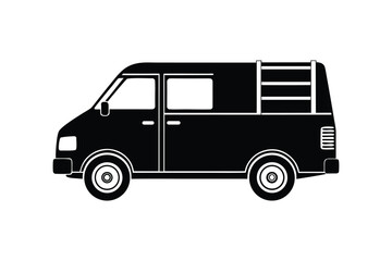 A utility van with ladder silhouette vector art illustration