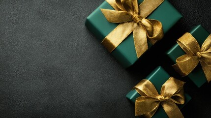 festive green presents gold bows