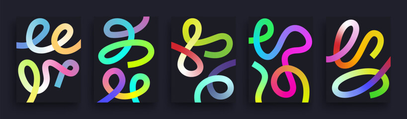 Set of Abstract Backgrounds with Gradient Color Curve Lines. Vector Graphic for Posters and Layout