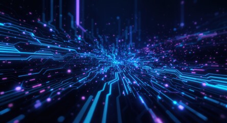 Fototapeta premium Abstract rendering of a digital network, neon blue & pink circuits, dots and lines