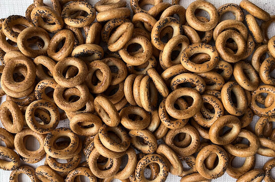 Bagels with poppy seeds, background image. Food.