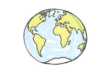 Obraz premium Whimsical hand-drawn sketch of Earth's continents forming a simple globe, illustrating global connection and simplistic cartography, science, globe