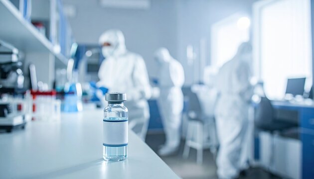 Pharmaceutical research laboratory with vaccine vial symbolizing medical innovation health care progress and modern science advancing global well being