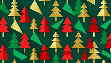 Colorful Christmas tree pattern with red, green, and gold elements  