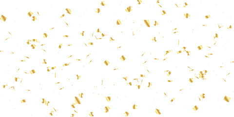 Golden confetti and streamers falling against a white background  creating a celebratory and elegant atmosphere for events