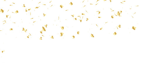 Golden confetti and streamers falling against a white background  creating a celebratory and elegant atmosphere for events