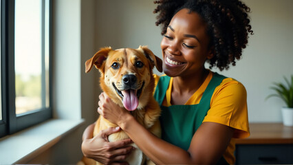 Heartfelt Connection: Volunteer Shares a Hug with Newly Adopted Dog