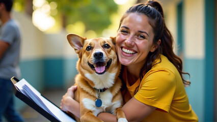 Playful Adoption: A Volunteer's Joy with Their New Canine Pal