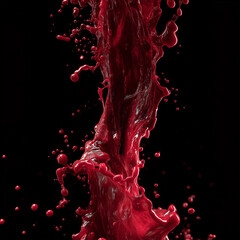 Splash of red liquid frozen in motion on black background