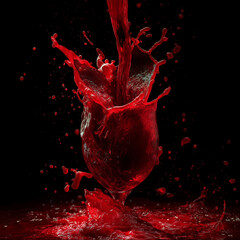 Abstract red paint splash forming dramatic composition