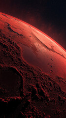 Red planetary surface seen from orbit with distant stars
