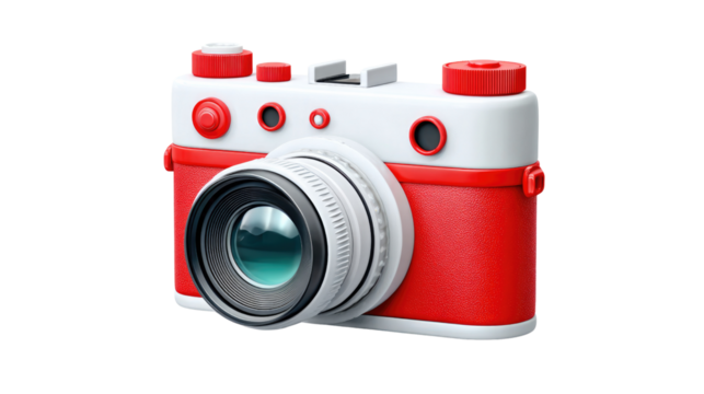 A Vintage Camera: A vibrant retro-style camera with a red and white finish, capturing the essence of photography.