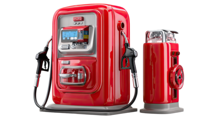 Vintage Gas Pumps: A vivid red vintage gas pump stands tall, evoking nostalgia for simpler times, and classic cars and fuel station.