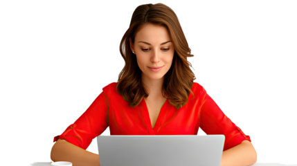 Focused: A portrait of a woman working diligently on a laptop, embodying concentration and focus. A visual representation of modern work and technology.