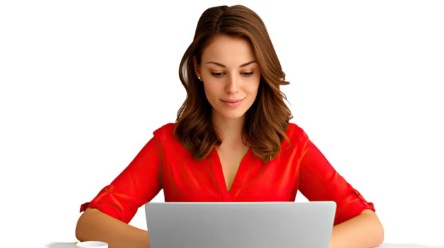 Focused: A portrait of a woman working diligently on a laptop, embodying concentration and focus. A visual representation of modern work and technology.