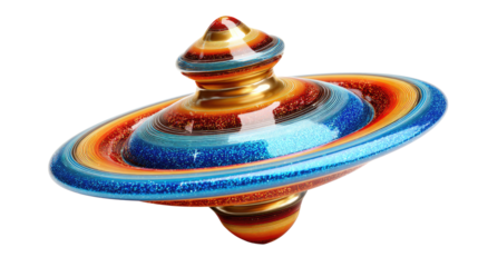 Vibrant Spinning Top: A beautifully crafted spinning top, showcasing a dynamic mix of colors as it elegantly spins in motion.