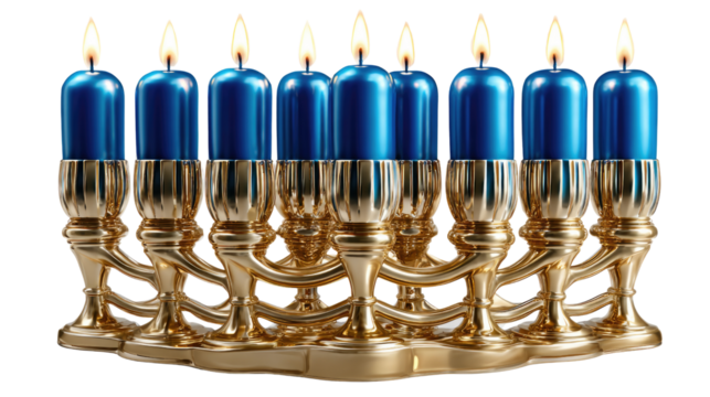 Hanukkah Menorah: A golden Hanukkah menorah, its nine candles aglow, illuminates the room with warmth. A symbol of resilience and hope, it embodies the spirit of the holiday.